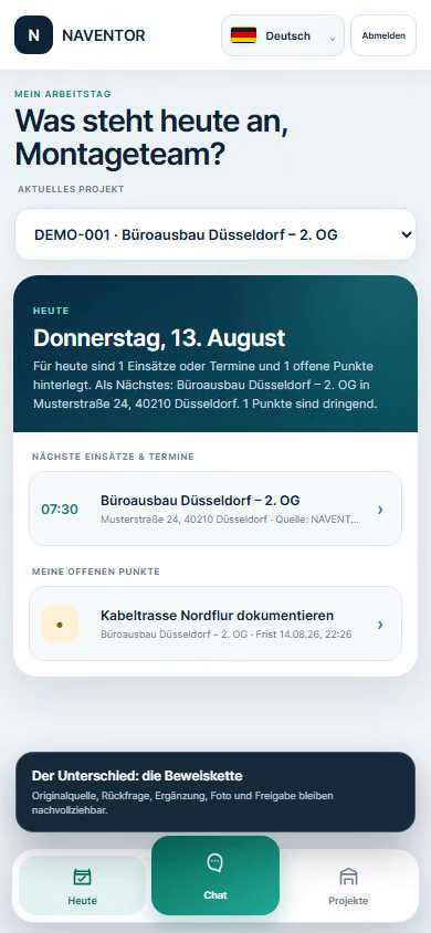 NAVENTOR zeigt Einsatz, offenen Nachweis und Projektbezug